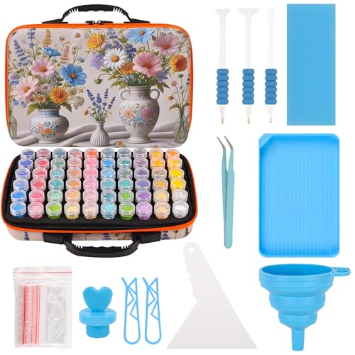 60 Slots Diamond Painting Storage Container, Diamond Art Kits for Adults Stackable Bead Organizer with Carrying Handle, Craft Storage Box with Accessories (Ceramic Garden-60 Slots) - color: Ceramic Garden-60 Slots
