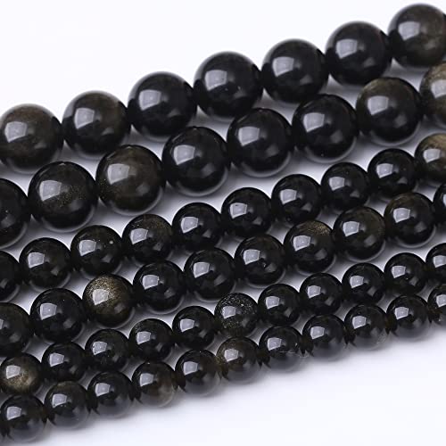 12MM Black Golden Obsidian Round Loose Beads Natural Gem Beads Crystal Energy Stone Beads for Jewelry Making DIY Bracelet Necklace - color: Black Golden Obsidian, size: 12mm