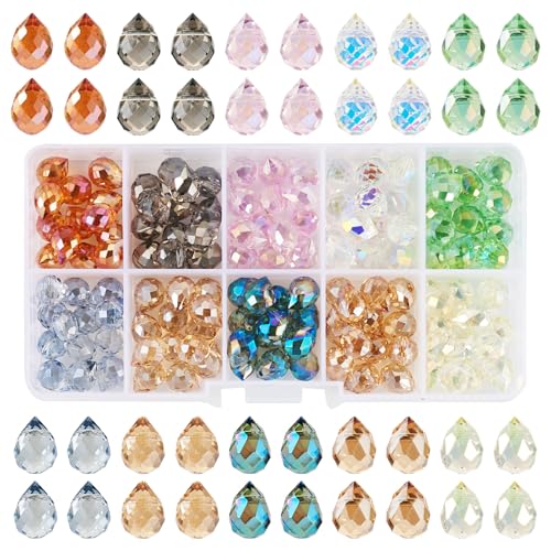 Beadthoven 130pcs Crystal Teardrop Glass Beads Faceted Transparent Water Drop Glass Beads Colorful Top Drilled Drop Chandelier Charms for Jewelry Making Earrings Necklaces Bracelets DIY - color: Assorted