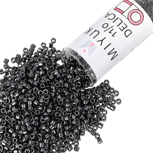 Miyuki Delica Seed Beads – Size 11/0 (1.6 mm), DB0001, Gunmetal, 7.2 g, Approx. 1440 Beads, Made in Japan - color: DB0001 - Gunmetal
