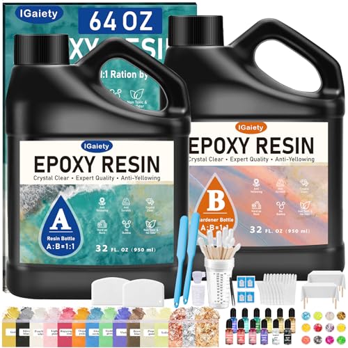IGaiety Epoxy Resin, 64 OZ Epoxy Resin Kit, Fast Curing Clear Casting and Coating Epoxy Kit No Yellowing High Gloss Craft Resin for Wood Table Top, DIY Art Crafts (32 OZ+32 OZ) - size: 64 OZ