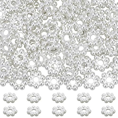 Beebeecraft 1 Box 80Pcs Sliver Flower Spacer Beads 925 Sterling Silver Plated 304 Stainless Steel Mini Floral Granulated Loose Beads for DIY Bracelet Necklace Jewelry Making Supplies - color: Silver, size: 3mm
