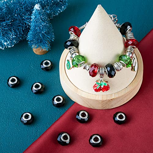 100pcs 14mm Large Hole Glass Beads Black European Beads Lampwork Loose Spacer Beads Murano Glass Beads for DIY Craft Snake Chains Bracelet Necklace Earring Making Hole: 5mm - color: Black