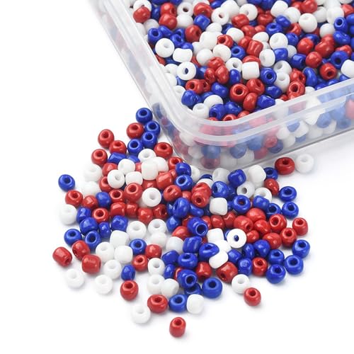 Patriotic Beads for Jewelry Making Red Blue Glass Seed Beads for DIY Independence Day Necklace Bracelets Keychain