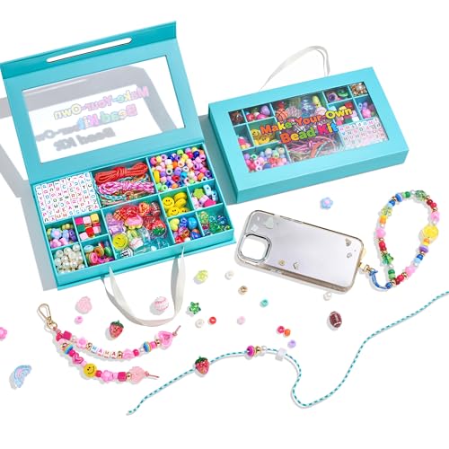 MYCUTEY DIY Keychain ＆ Phone Charm Making Kit with Letter Heart Flower Pony Beads, Craft Supplies for Women Bead Craft Kit to Make Phone Charms Custom Keychains Bracelet & Bag Charm - color: Bag Charm Kit-B