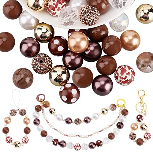 PH PandaHall 50pcs 20mm Acrylic Bubblegum Beads Chunk Pen Beads Brown Focal Beads Large Loose Beads for Pen Wedding Christmas Garland Jewelry Bracelet Necklace Pen Bag Chain Making - color: Brown