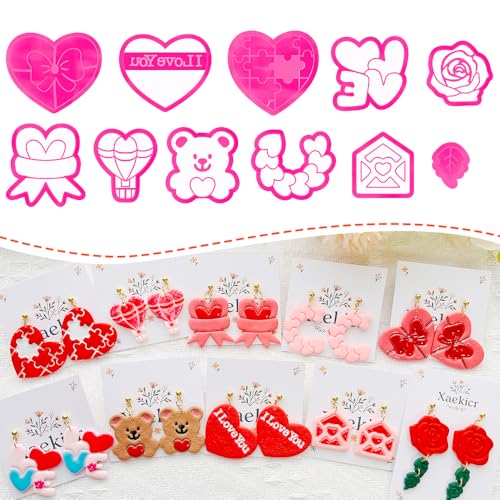 Xaekicr Heart Shape Polymer Clay Cutters Set – Polymer Molds & Clay Cutters for Polymer Clay, Decorative Earring, Clay Tools - color: 2G color