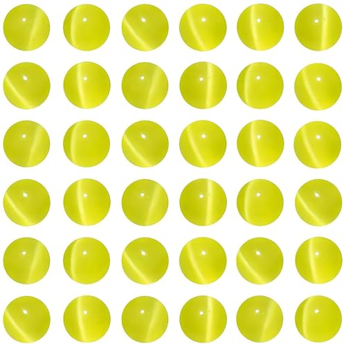 100pcs Lemon Yellow Cat Eye Beads 8mm Round Semi Precious Stone Hole Size 1mm DIY Charm Spacer Beading Smooth Gemstone Loose Beads for Jewelry Making Bracelets Necklaces Earrings Crafting - color: Lemon Yellow