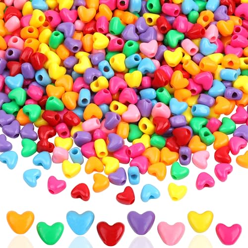 1000Pcs Heart Pony Beads, Heart Shape Spacer Beads, Rainbow Beads Bulk, Large Hole for Party Decorate, Jewelry Making, Necklace, Friendship Bracelets, Hair Beads for Valentine's Party - color: Multicolour Heart Beads