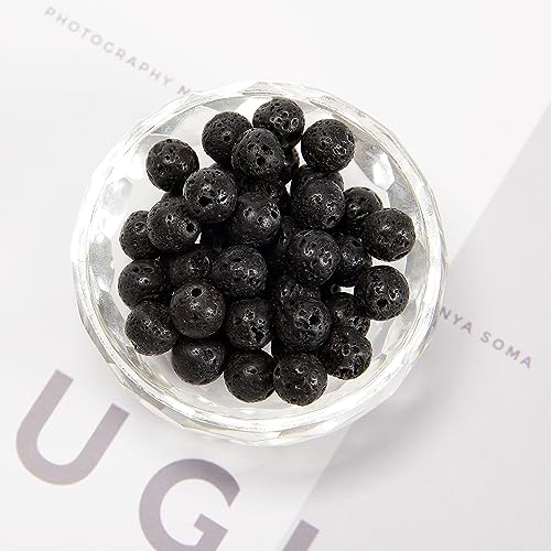 65Pcs Black Lava Stone Beads 6mm Beads Natural Stone Round Gemstone Genuine Real Stone for DIY Bracelet Jewelry String Making - color: Black Lava Stone Beads, size: 6mm