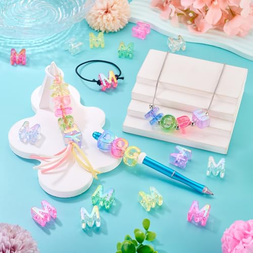 FASHEWELRY 20Pcs Large Hole Acrylic Beads Letter M Iridescent Big Plastic Letter Blocks European Beads Clear 3D Letters Initial Alphabet Bead for Keychains Necklace DIY Arts Craft - color: Random Clear, size: M