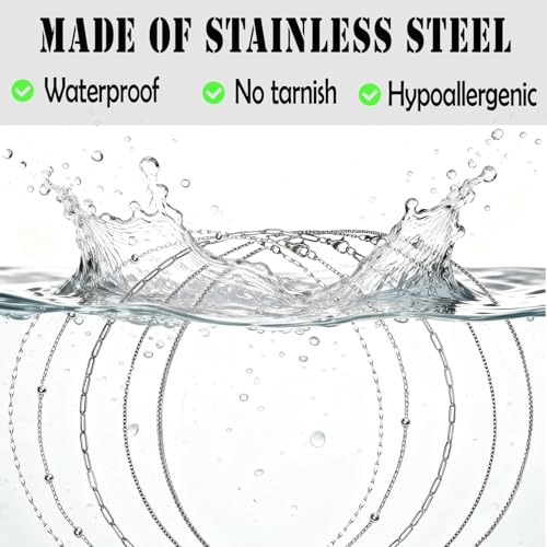 stino 20 Pack (5 Styles) No Tarnish Stainless Steel Chains for Jewelry Making, Bulk Silver Plated Chains, Satellite, Paper Clip, Lip, Rolo, Cable Mixed Styles (Silver (19 inch)) - color: Silver (19 inch)