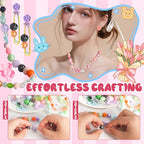 RYKOMO 600-700PCS Acrylic Beads for Bracelet Making Kit, with Bell, String, Key Rings, Clips in 6 Colors Kawaii Aesthetic Cute Beads for Jewelry Making, Keychains, Phone Charms, DIY Crafts