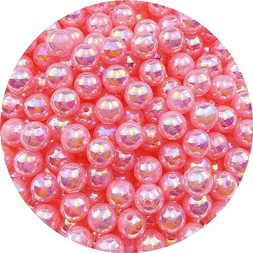 800pcs 6mm Pearl Beads AB Colorful Glossy Plastic Loose Spacer Crafts Beads for Jewelry Making Earring Bracelet Necklace Home Decoration (Pink AB) - color: Pink AB, size: 6mm