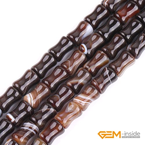 GEM-Inside 30Pcs 8x12mm Natural Brown Sardonyx Onyx Agate Stone Plant Bamboo Knot Bone Charms Beads for Jewelry Making Power Energy Chakra Stone Beads - color: Brown Sardonyx Onyx Agate