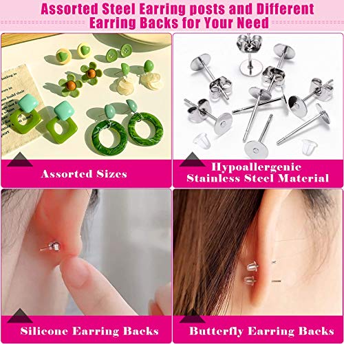 Earring Posts and Backs, Flasoo 700Pcs Stud Earring Making Kit with 300Pcs Stainless Steel Earring Posts and 400Pcs Earring Backs, Earring Supplies Kit for DIY Earrings and Jewelry Making - color: Silver