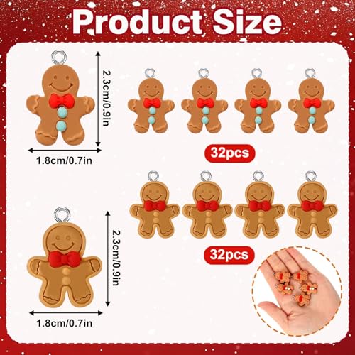Augshy 64 Pcs Gingerbread Man Charms, Christmas Gingerbread Resin Charm Beads Gingerbread Man Figurines Christmas Pendant Ornament for DIY Crafts Bracelet Necklace Jewelry Making Decorations - style: Gingerbread Man Style