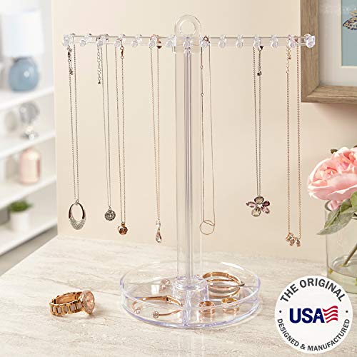 STORi Necklace Holder with Divided Organizer Tray, Premium Quality Jewelry Stand, Made in USA