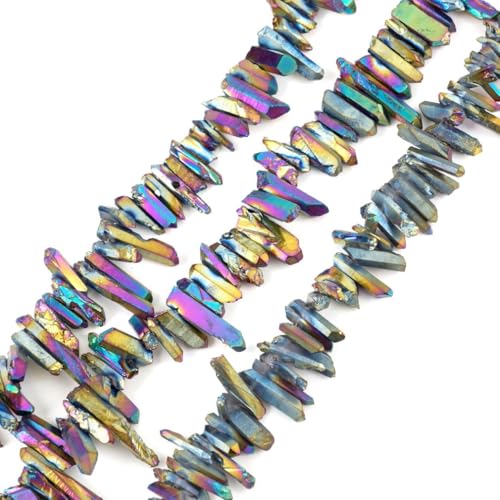 Adabele 15 Inch Natural Raw Healing Crystal Quartz Gemstone Loose Beads Small Drilled 15 Inch Rainbow AB Titanium Coated Chakra Gem Stone Drop Stick GA5 - color: Rainbow Ab, size: Small Size (15 Inch/1 Strand)