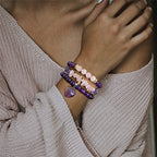 Vinswet Healing Crystal Beaded Bracelets for Women,Natural Amethyst Gemstones Bracelet,Anxiety Stress Relief Heart Charm Bracelet Handmade purple Jewelry Gifts for Women - color: Amethyst&Rose Quartz