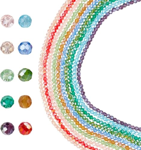 10 Strands About 1200Pcs Electroplate Glass Beads Strands Mixed Color Faceted Spacer Plated Crystal Round Bead for Necklace Bracelet Earring Jewelry Making Hole:0.5mm Diameter:4mm