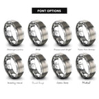 Chain Tool Ring - Gift for Cyclist - 8mm - Band - Gunmetal Black Silver - Personalized Custom Engraving - Men Women - Anniversary Engagement Wedding - Tungsten Carbide - Flat Dome Bevel - color: 09 - Grey Tungsten