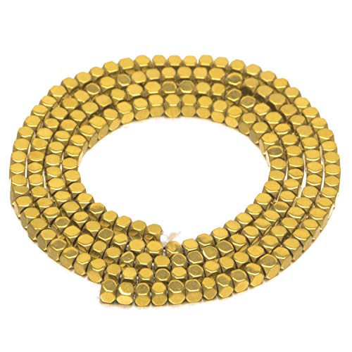 AD Beads Natural Hematite Gemstone Faceted Square Cube Loose Beads 16" 2x2mm 4x4mm (2x2mm, Metallic Gold) - color: Metallic Gold, size: 2x2mm