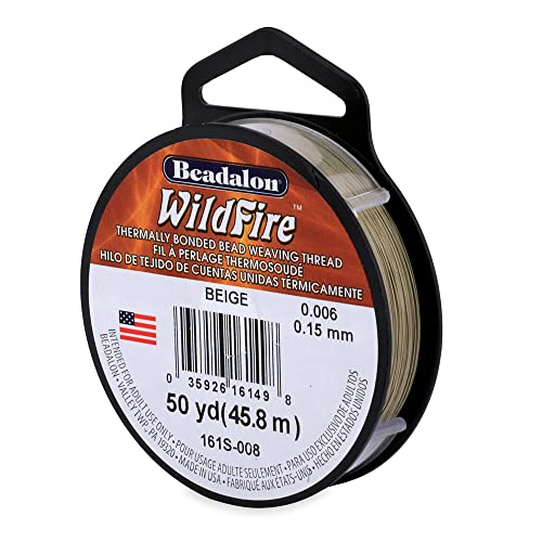 Beadalon Wildfire Ultra - Beading Thread, Beading Supplies for Crafters, Jewelry Makers, Beaders. Braided Fishing Line - size: 0.006 in / 50 yd, style: Beige
