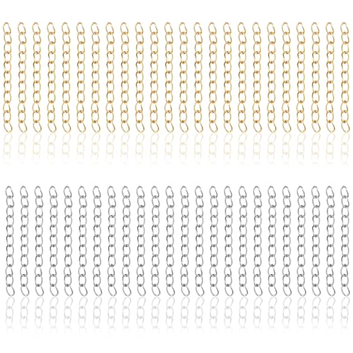 100 Pcs Extender Chain for Jewelry Making, Silver and Gold Extension Tails for Necklace, Necklace Extender, 5 Cm Removable Chain Extenders for Bracelets, Anklets