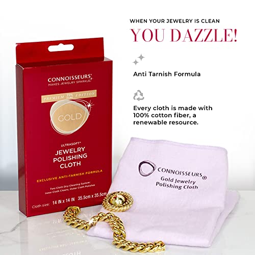 CONNOISSEURS Premium Edition Extra Large Polishing Cloth for Gold Jewelry - Ultrasoft Fabric with Anti-Tarnish Formula - 14x14 Inches - style: 14 x 14 Inches - Gold