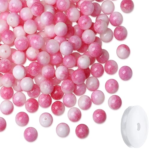 Natural Stone Beads 100pcs 8mm Pink Tourmaline Jade Round Stone Beading Loose DIY Smooth Beads for Bracelet Necklace Earrings Making - color: Pink Tourmaline Jade, size: 100pcs