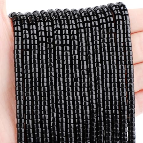 Natural Black Obsidian Heishi Spacer Beads Loose Semi Precious Flat Round Gemstone Disc Shape Stone for Beading Jewelry Making 4x2mm 15.5" - color: Black Obsidian
