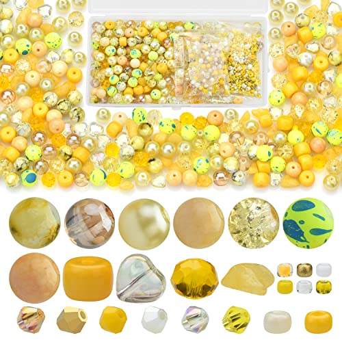 Rired 27 Yellow Glass Beads for Bracelet kit, 900pcs Crystal Beads for Jewelry Making Include 8mm Round Assorted Beads with Bicone/and Seed Beads for Craft, Necklace, Earring and Phone Chain - color: Yellow