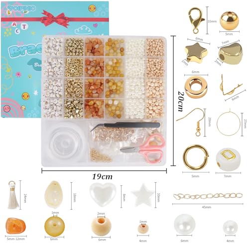 TOIPINIO Bracelet Making Kit Jewelry Making Supplies Kit Natural Stone Beads for Irregular Natural Stone with for DIY Craft-1736 PCS Friendship Bracelet/Necklace/Earrings for Adults (Yellow Jade) - color: Yellow Jade - Red Aventurine