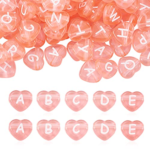 Cheriswelry 100pcs Pink Heart Letter Beads Transparent Acrylic Alphabet Crystal Beads Horizontal Hole Pony Loose Spacer 10.5x11.5mm for DIY Earring Bracelet Necklace Jewelry Making - color: Pink-Heart
