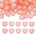 Cheriswelry 100pcs Pink Heart Letter Beads Transparent Acrylic Alphabet Crystal Beads Horizontal Hole Pony Loose Spacer 10.5x11.5mm for DIY Earring Bracelet Necklace Jewelry Making - color: Pink-Heart