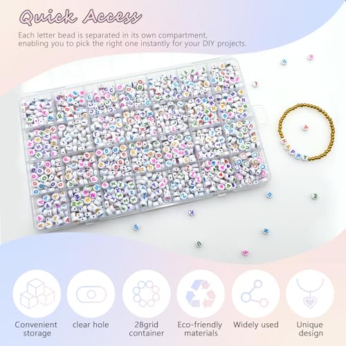 Looconi 1400pcs Colorful Letter Beads Smiley Heart Alphabet Beads 7x4mm White Acrylic for Jewelry Making Bracelet - color: Colorful