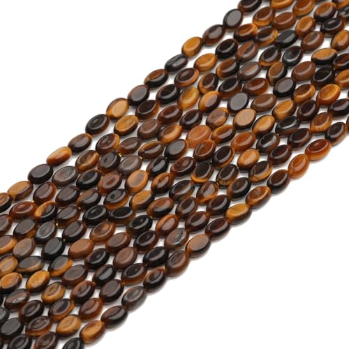 70pcs Natural Tiger's Eyes Stone Beads，4x6mm Egg Shape Loose Gemstone Beads for Jewelry Making Design Earring Necklace - color: tiger's eyes
