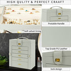 AKOZLIN 6-Tier Jewelry Box Organizer Functional Huge 5 Drawers Leather Jewelry Storage Case Grey Large