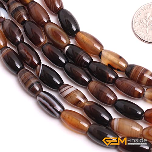 GEM-Inside 6x12mm Natural Coffee Botswana Onyx Agate Stone Semi Precious Rice Olive Oval Chakras Beads for Jewelry Making DIY Handmade Craft Supplies 15" - size: 6X12mm-Coffe