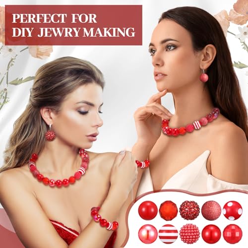Ferreve 20 Pcs Chunky Bubblegum Beads 20mm Focal Pen Large Rhinestone Pearl Beads for DIY Beadable Pen School Jewelry Making Keychain Craft Making(Red) - color: Red
