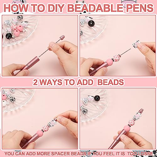 Colarr 24 Sets Plastic Beadable Pens DIY Pens Making Kit Assorted Wood Beads Crystal Spacer Black Ink Ballpoint for Women Crafts Office Family Gifts(Cow) - style: Cow