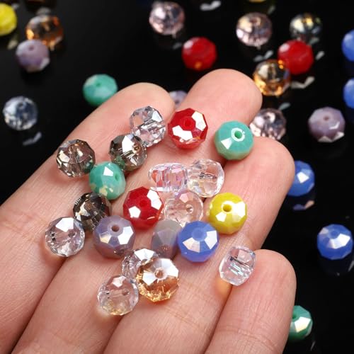 415pcs Rondelle Crystal Glass Beads 2mm 4mm 6mm 8mm Mixed Sizes, Faceted Briolette Spacer Czech Seed Loose Beads for DIY Jewelry Making (Mix 2) - color: Mix 2