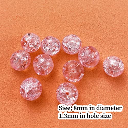 100pcs Crackle Glass Beads 8mm Round Crystal Glass Spacer Crafts Beads for Jewelry Making Necklace Bracelet Earrings DIY Crafts(Pink) - color: Pink, size: 8mm