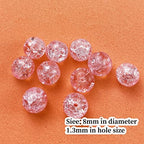 100pcs Crackle Glass Beads 8mm Round Crystal Glass Spacer Crafts Beads for Jewelry Making Necklace Bracelet Earrings DIY Crafts(Pink) - color: Pink, size: 8mm