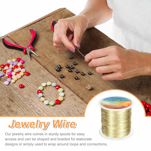 HARFINGTON Wire 328ft Length 26 Gauge Copper Craft Jewelry Wrapping Wire Tarnish Resistant Beading for Jewelry Making Supplies Crafting, Light Gold - color: Light Gold