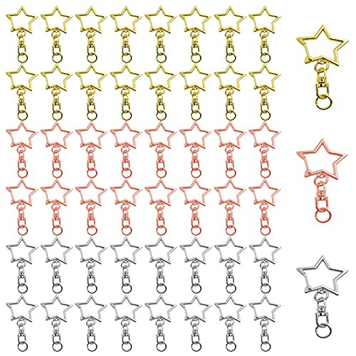 60Pcs Star Shaped Spring Snap Keychain Clip,3 Colors Metal Swivel Clasp Snap Hook Key Ring with Chain Hanging Buckle with Open Jump Ring Connector for Crafts Key Ring Making,DIY Keychain Supplies - color: gold,white K,rose gold