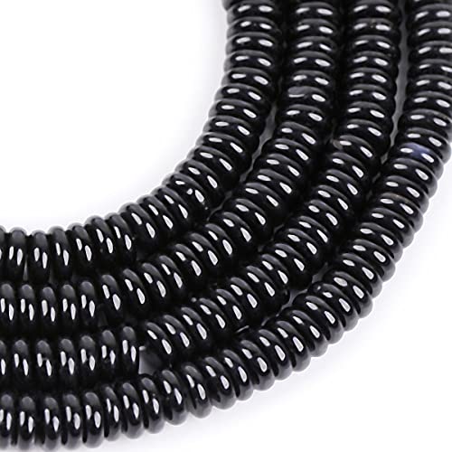 JOE FOREMAN 2x6mm Natural Polished Black Agate Stone Heishi Disc Rondelle Spacer Beads for Jewelry Making Full 15" Strand Energy Stone Healing Power Crystal - color: Black Agate
