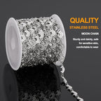 KYUNHOO 4 Meters Silver Chains for Jewelry Making Crescent Moon Shape Stainless Steel Chains Bulk with Jewelry Connectors for Women Men Make Crafts - color: Moon Silver