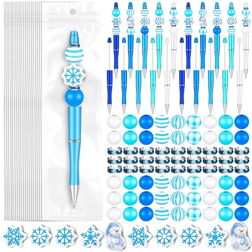 Colarr 24 Sets Plastic Beadable Pens DIY Pens Making Kit Assorted Wood Beads Crystal Spacer Black Ink Ballpoint for Women Crafts Office Family Gifts(Snowflake) - style: Snowflake